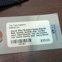 Braided Nylon-Elastic Belt, buckle, leather end *xc/like new, tape?plastic, mnr scratches, mnr loose elastic end
