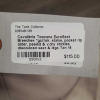 EuroSeat Breeches *gc/fair, stains, pocket rip, older, peeled & v.dry stickies, discolored seat & legs

