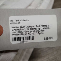 Quilt Jumper Pad, "RMSJ Champion", 1x piping *gc, stains, mnr pills, rubs, puckers, hair
