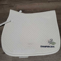 Quilt All Purpose Saddle Pad, "Champion 2014" *gc, clean, hair, pills, mnr threads, stains, rubs, unstitched, puckers
