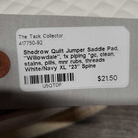 Quilt Jumper Saddle Pad, "Willowdale", 1x piping *gc, clean, stains, pills, mnr rubs, threads
