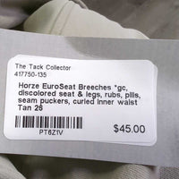 EuroSeat Breeches *gc, discolored seat & legs, rubs, pills, seam puckers, curled inner waist
