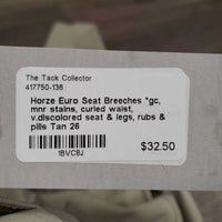 Euro Seat Breeches *gc, mnr stains, curled waist, v.discolored seat & legs, rubs & pills

