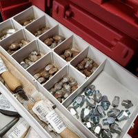 Cork Kit: 120 Corks: 19 new, 101 Used, Tap/Wrench, Round Tap, 3 Cleaners, Plugs: foam, plastic & cotton, case *gc, marker, scrapes, dirt, rust
