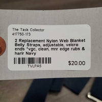 2 Replacement Nylon Web Blanket Belly Straps, adjustable, velcro ends *vgc, clean, mnr edge rubs & harir
