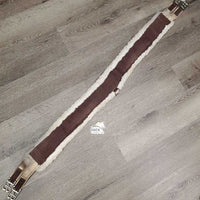 Nylon Web Thick Fleece Lined Girth, 2x els, D Ring *gc/fair, clean, clumpy, residue, stains, stretched & popped els, rubs, holey/thin edges
