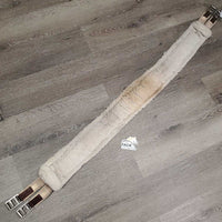 Nylon Web Thick Fleece Lined Girth, 2x els, D Ring *gc/fair, clean, clumpy, residue, stains, stretched & popped els, rubs, holey/thin edges

