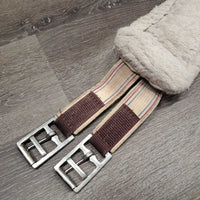 Nylon Web Thick Fleece Lined Girth, 2x els, D Ring *gc/fair, clean, clumpy, residue, stains, stretched & popped els, rubs, holey/thin edges
