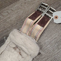 Nylon Web Thick Fleece Lined Girth, 2x els, D Ring *gc/fair, clean, clumpy, residue, stains, stretched & popped els, rubs, holey/thin edges
