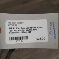 Pr Flat Smooth Rowel Spurs *gc, scratches, scuffs, film, stains?dirt
