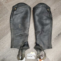 Pr Leather Half Chaps *gc, dirty, rubbed, stretched, undone & cracked seams, cracks, stained, mnr tears
