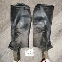 Pr Leather Half Chaps *gc, dirty, rubbed, stretched, undone & cracked seams, cracks, stained, mnr tears
