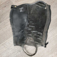 Pr Leather Half Chaps *gc, dirty, rubbed, stretched, undone & cracked seams, cracks, stained, mnr tears
