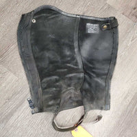 Pr Leather Half Chaps *gc, dirty, rubbed, stretched, undone & cracked seams, cracks, stained, mnr tears
