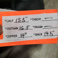 Pr Leather Half Chaps *gc, dirty, rubbed, stretched, undone & cracked seams, cracks, stained, mnr tears
