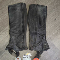 Pr Leather Half Chaps *fair, torn v.dirty, older, faded, rubs, scrapes, broken tab
