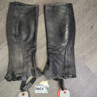 Pr Leather Half Chaps *fair, torn v.dirty, older, faded, rubs, scrapes, broken tab
