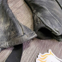 Pr Leather Half Chaps *fair, torn v.dirty, older, faded, rubs, scrapes, broken tab
