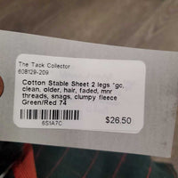 Cotton Stable Sheet 2 legs *gc, clean, older, hair, faded, mnr threads, snags, clumpy fleece
