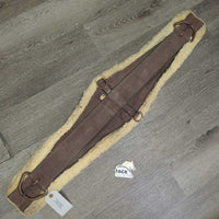 Wide Nylon Web & Fleece Roper Cinch, 2x D Rings *gc/fair, v.clumpy, hairy, dirty, v.rusty, thin/rubbed edges, older, stiff
