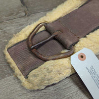 Wide Nylon Web & Fleece Roper Cinch, 2x D Rings *gc/fair, v.clumpy, hairy, dirty, v.rusty, thin/rubbed edges, older, stiff
