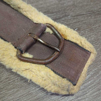 Wide Nylon Web & Fleece Roper Cinch, 2x D Rings *gc/fair, v.clumpy, hairy, dirty, v.rusty, thin/rubbed edges, older, stiff
