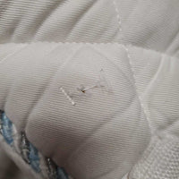 Quilt Jumper Pad, 1x piping *gc, clean, v. rubbed, mnr stains, cut tabs, hole, dingy, threads, pills
