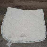 Quilt Jumper Pad, 1x piping *gc, clean, v. rubbed, mnr stains, cut tabs, hole, dingy, threads, pills
