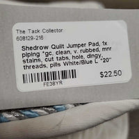 Quilt Jumper Pad, 1x piping *gc, clean, v. rubbed, mnr stains, cut tabs, hole, dingy, threads, pills
