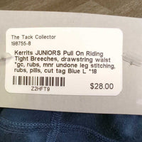 JUNIORS Pull On Riding Tight Breeches, drawstring waist *gc, rubs, mnr undone leg stitching, rubs, pills, cut tag
