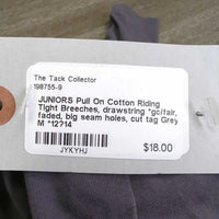 JUNIORS Pull On Cotton Riding Tight Breeches, drawstring *gc/fair, faded, big seam holes, cut tag
