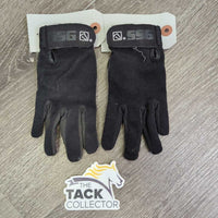 JUNIORS Cloth Riding Gloves *gc, dirty & clean, rubs, hairy velcro
