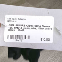 JUNIORS Cloth Riding Gloves *gc, dirty & clean, rubs, hairy velcro
