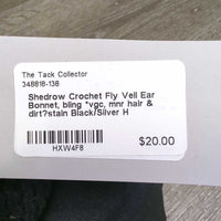 Crochet Fly Veil Ear Bonnet, bling *vgc, mnr hair & dirt?stain
