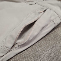 Euro Seat Breeches *gc/fair, repaired zipper end, Broken Zip, stains, peeled stickies, snags, rubs, discolored seat & legs, older
