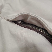 Euro Seat Breeches *gc/fair, repaired zipper end, Broken Zip, stains, peeled stickies, snags, rubs, discolored seat & legs, older
