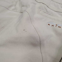 Euro Seat Breeches *gc/fair, repaired zipper end, Broken Zip, stains, peeled stickies, snags, rubs, discolored seat & legs, older
