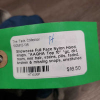 Full Face Nylon Hood, snaps, "AAQHA Top 10" *gc, dirt, tears, mnr hair, stains, pills, faded, broken & missing snaps, unstitched

