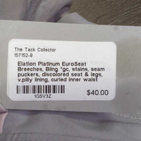 EuroSeat Breeches, Bling *gc, stains, seam puckers, discolored seat & legs, v.pilly lining, curled inner waist
