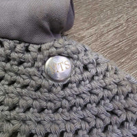 Crochet Fly Veil Ear Bonnet, bling, piping *gc, mnr dirt?stains, loose ear stitching, curled edges, mnr hair
