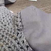 Crochet Fly Veil Ear Bonnet, bling, piping *gc, mnr dirt?stains, loose ear stitching, curled edges, mnr hair

