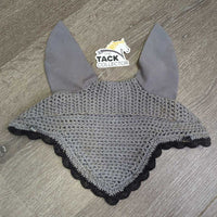 Crochet Fly Veil Ear Bonnet, bling, piping *gc, mnr dirt?stains, loose ear stitching, curled edges, mnr hair
