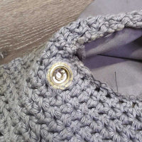 Crochet Fly Veil Ear Bonnet, bling, piping *gc, mnr dirt?stains, loose ear stitching, curled edges, mnr hair
