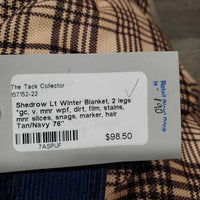 Lt Winter Blanket, 2 legs *gc, v. mnr wpf, dirt, film, stains, mnr slices, snags, marker, hair
