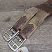 Thin Padded Leather Girth, els *fair, older, rubs, faded, frayed elastic, UNSTITCHED

