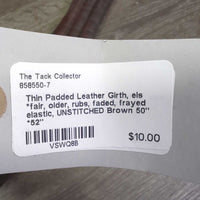 Thin Padded Leather Girth, els *fair, older, rubs, faded, frayed elastic, UNSTITCHED

