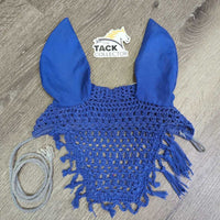 Crochet Fly Veil Ear Bonnet, string, fringe *gc, dirty, faded, hair, older
