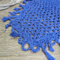 Crochet Fly Veil Ear Bonnet, string, fringe *gc, dirty, faded, hair, older

