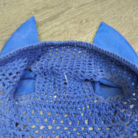 Crochet Fly Veil Ear Bonnet, string, fringe *gc, dirty, faded, hair, older
