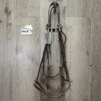 Leather Bridle, Ribbon wrapped Browband *gc/fair, older, rubs, scrapes, residue, creases
